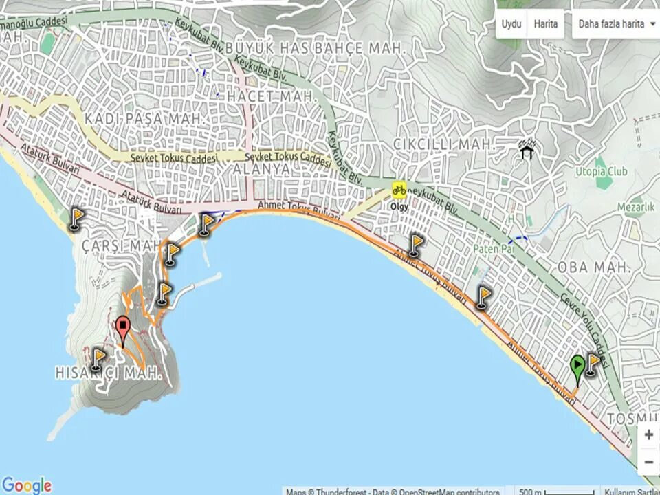 Карта алании турция на русском. Район Kale Алания. План Аланьи с районами и городами. Пляжи Алании на карте. Маршрут 2 Алания.