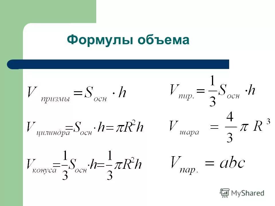 Какую нибудь формулу. Объемы 11 класс формулы. Формулы параметр объем. Все формулы объема. Математическая формула объема.