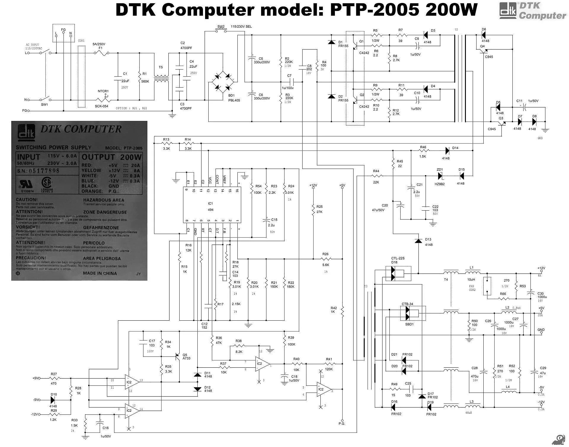 Блок питания ат схема PC-SMPS-494-LM339-schematic Power supply, Electronic circuit projects, Power