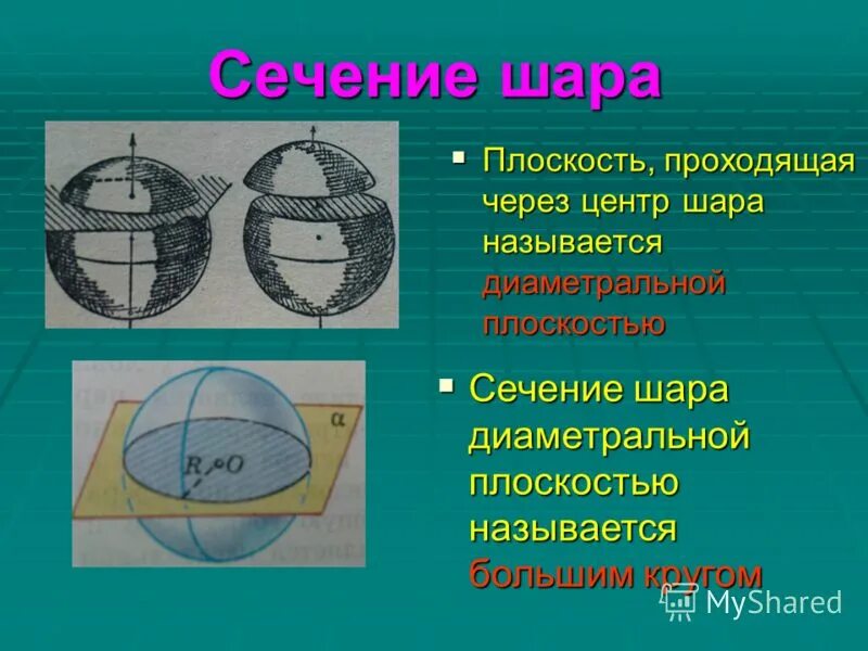 Найти плоскость сечения шара плоскостью