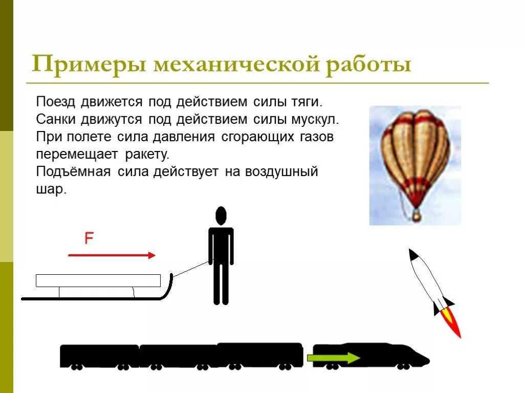 Урок физики 7 класс механическое. Примеры совершения механической работы. Механическая сила примеры. Механическая работа. Примеры механической работы силы.