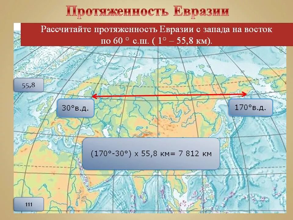 Сколько крайних точек. Протяженность Евразии. Протяженность материка Евразия. Протяженность Евразии с Запада на Восток. Как найти протяженность Евразии.