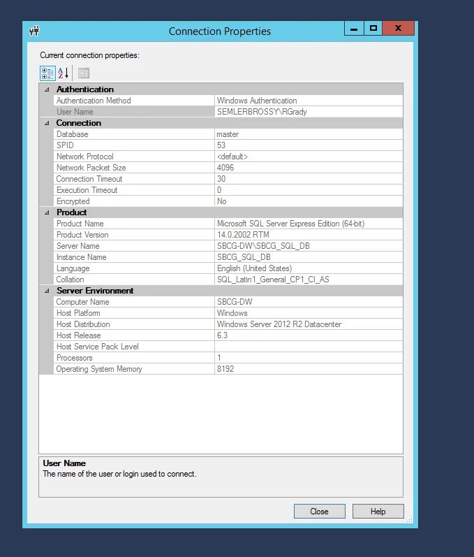 Current connection. Properties -> connections SQL. MS SQL get connection String. ODBC connection String example.