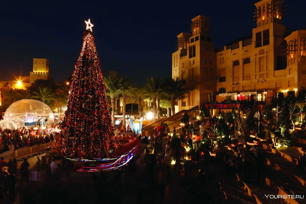 Dubai Madinat Jumeirah елка. Рождественский Дубай. Christmas Tree in Дубай. Католическое Рождество в Дубае.