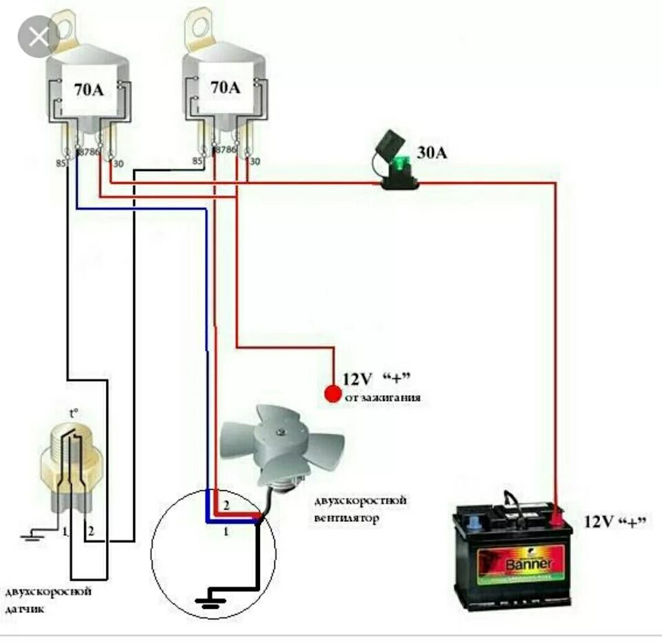 Схема подключения вентилятора через датчик. Схема подключения 2х вентиляторов. Схема подключения двух вентиляторов охлаждения через реле. Схема подключения вентилятора охлаждения через 2 реле. Схема подключения вентилятора охлаждения через датчик.