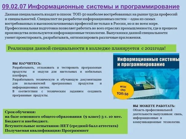 Специальности программирования список