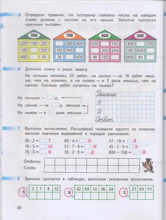 Математика 3 рабочая тетрадь стр 36. Рабочая тетрадь по математике стр 36 Дорофеев Миракова бука 2 часть. Заполни пропуски нужными числами. Числа в порядке увеличения. Выполни вычисления расшифруй название большой книги справочника.