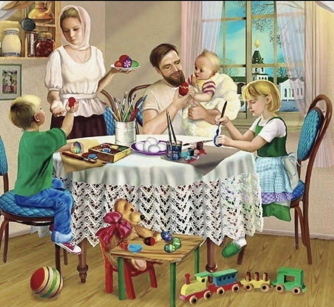 Поздравить вся семья дома. Православная семья. Семейные традиции в живописи. Дружная православная семья. Картина семья за столом.