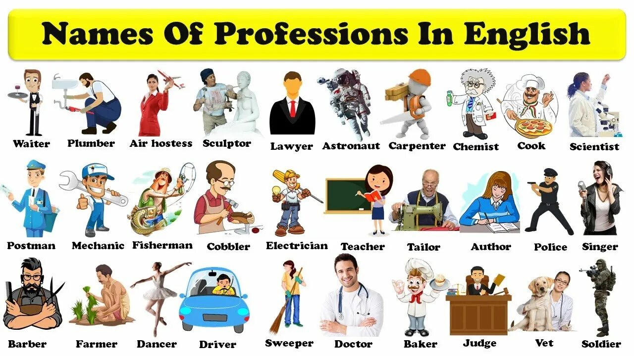 List of jobs. Professions names. List of Professions. Occupations in English. Types of jobs.