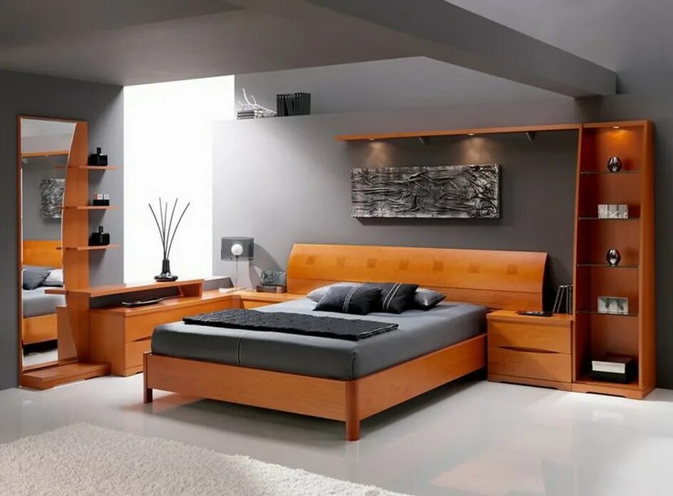 8 комнат мебель. Спальный гарнитур Bauhaus 12. Мебель для спальни в современном стиле. Рыжая мебель в интерьере. Мебель в стиле хайтек для спальни.