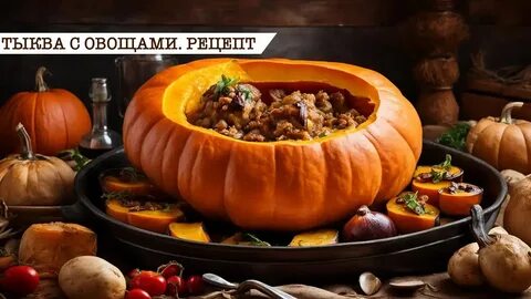 Тыква фаршированная мясом и овощами в духовке
