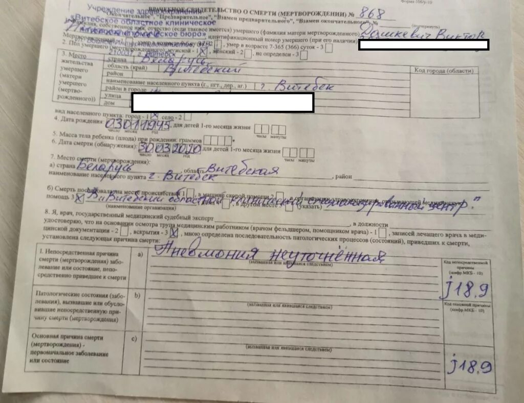 История болезни умирающего