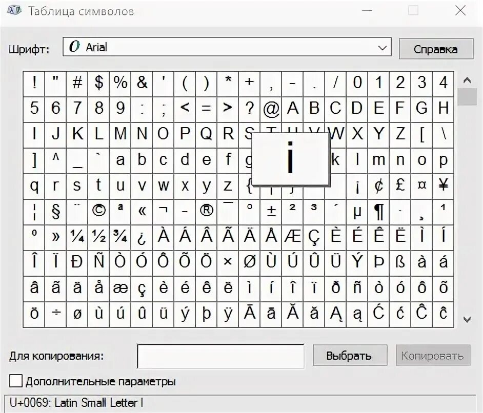 Международная таблица символов. Международная таблица символов