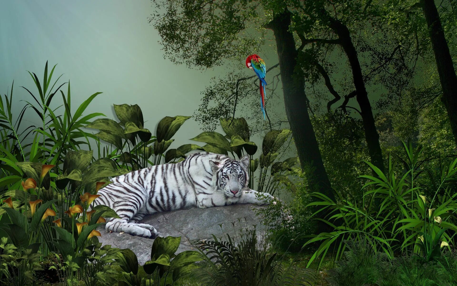 Jungle download. Обои джунгли. Животные джунглей. Тигр в джунглях. Фотообои с животными.