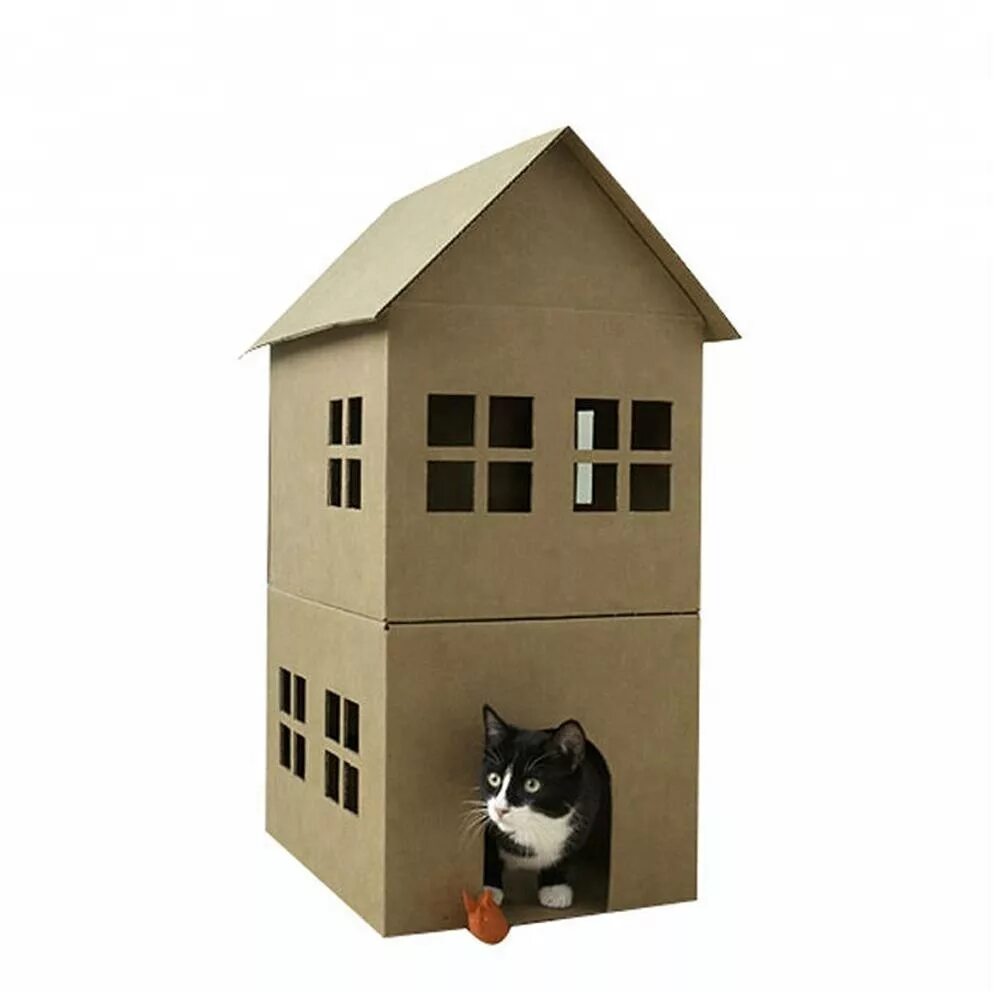 Домик из картона. Картонный домик для кота. Картонные домики для котиков. Коробки для кошек домик.