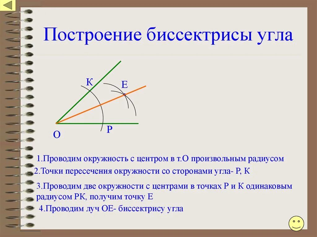 Постройте биссектрису острого угла