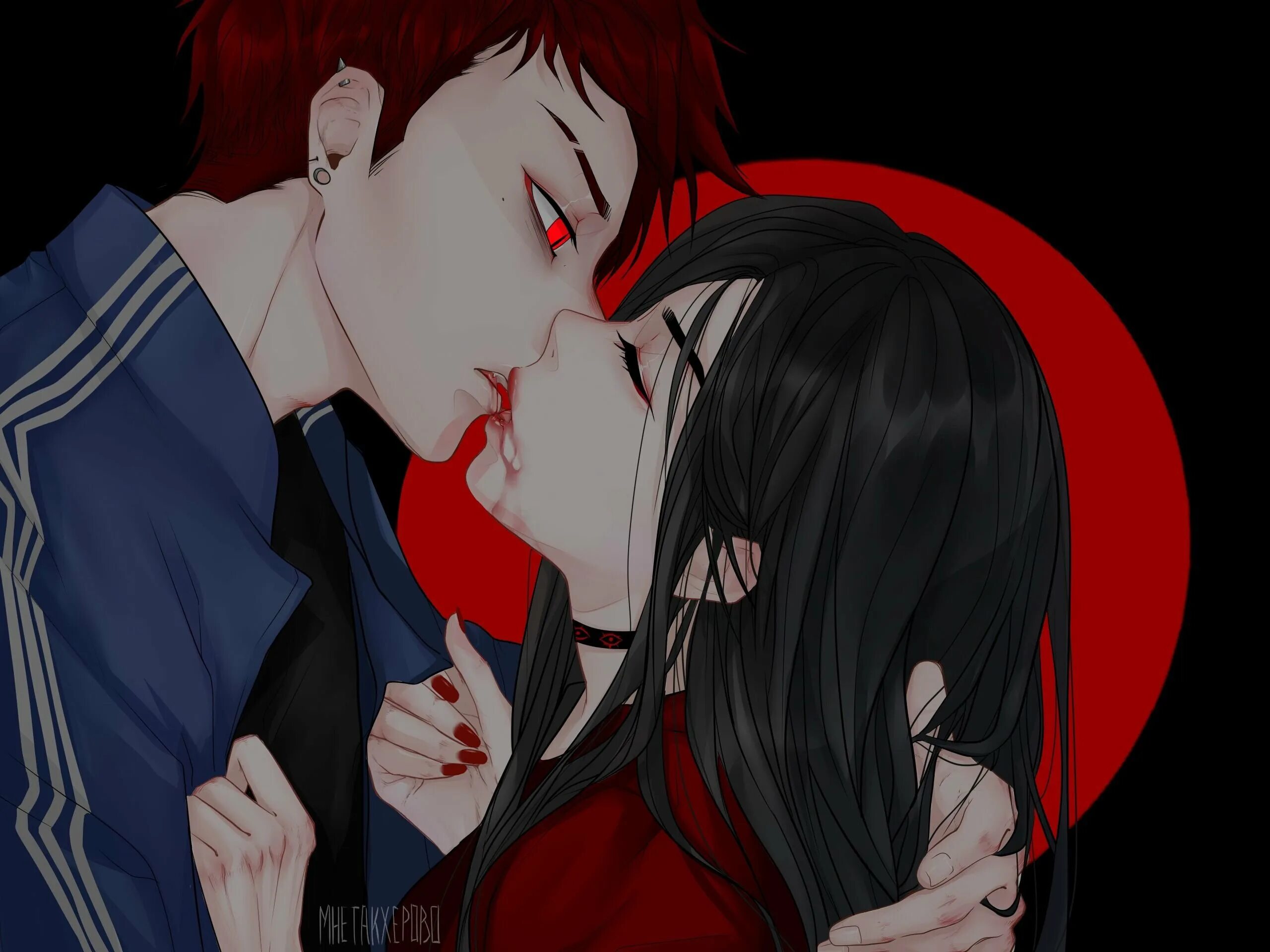 Vampyx kiss. НЕКРОТИКА мнетакхерово. Мнетакхерово НЕКРОТИКА демон. Поцелуй арт. Аниме пары.
