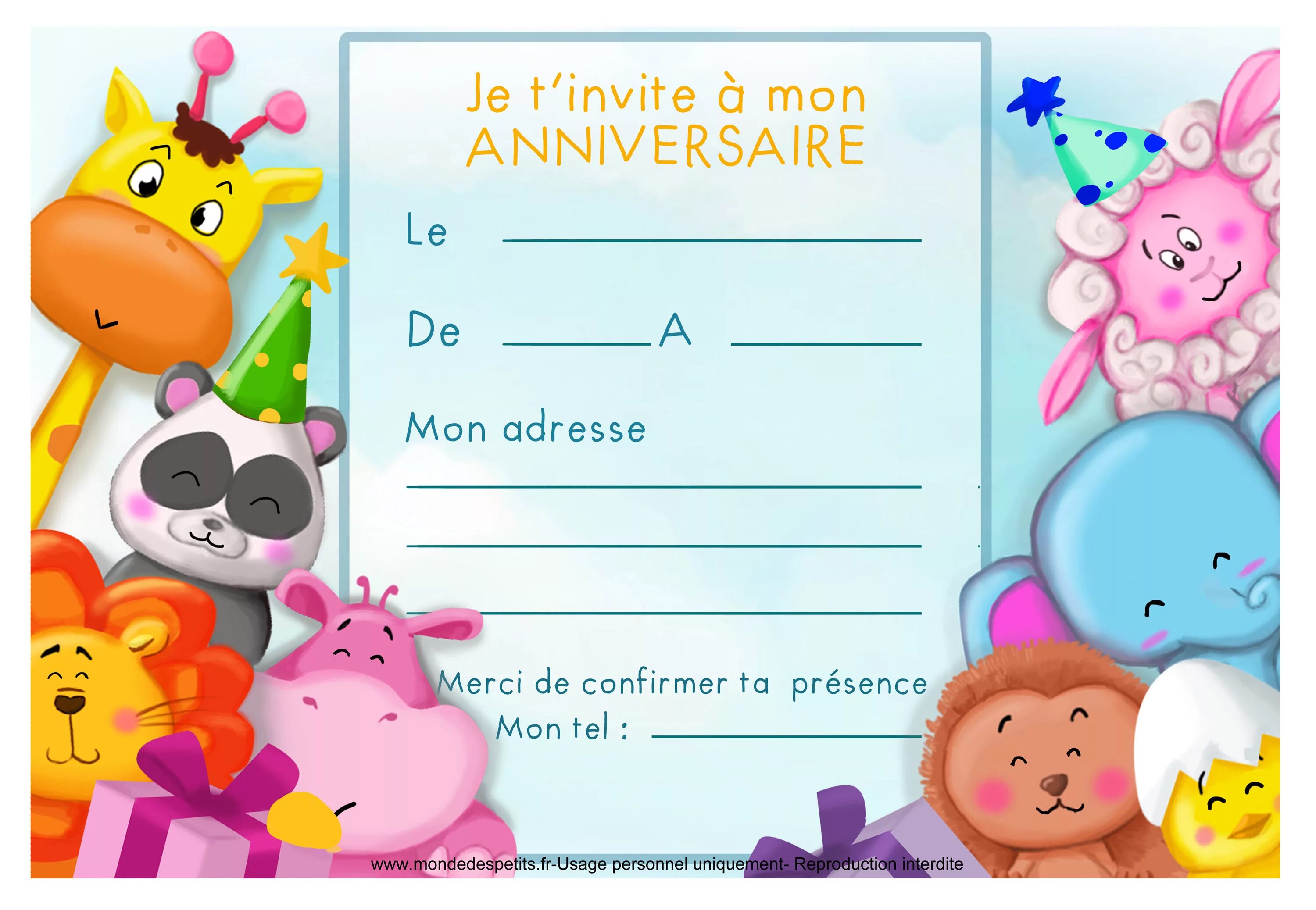 Carte d'anniversaire. Invitation d'anniversaire. Carte d'Invitation anniversaire. Je t invite a mon anniversaire.