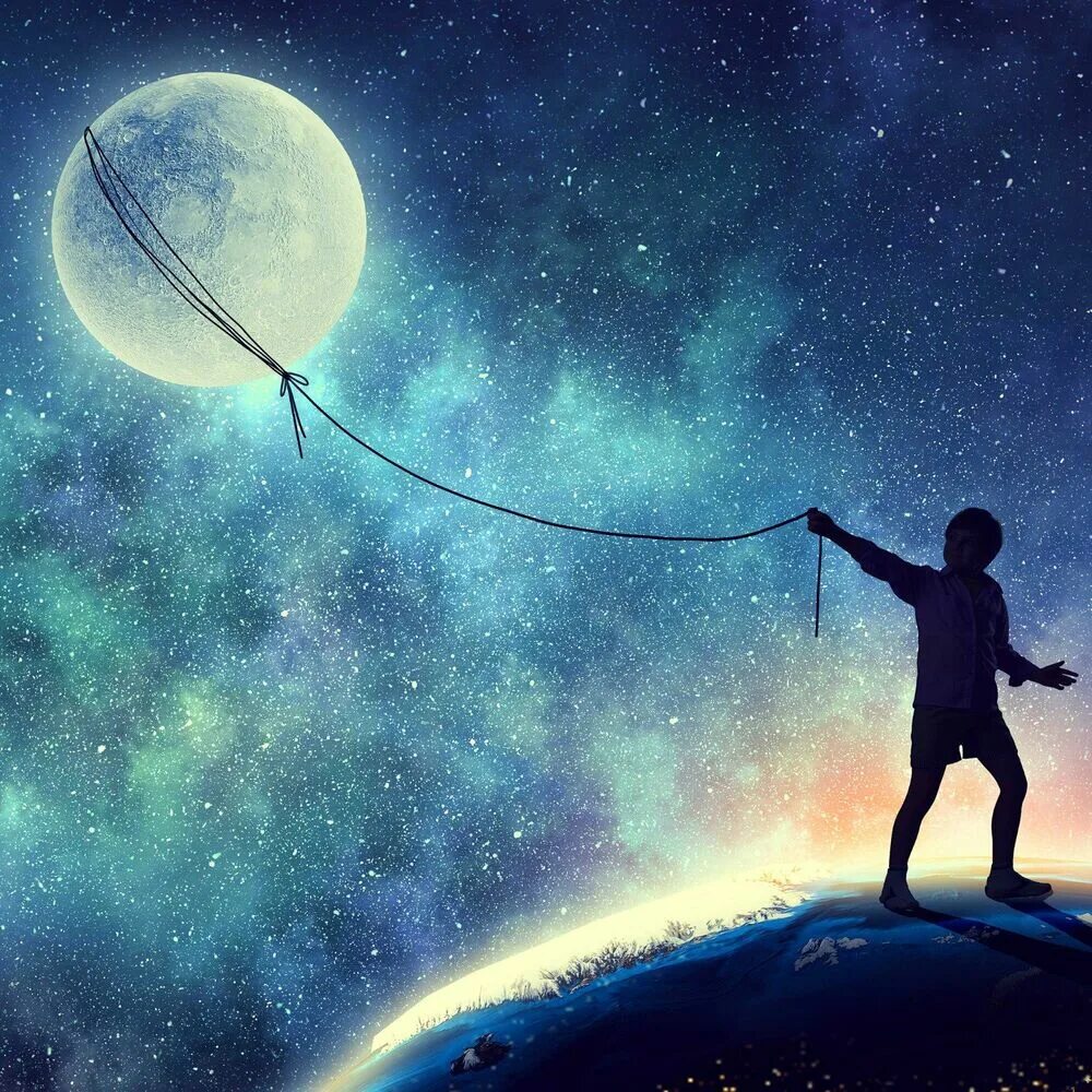 You should the lights. Мальчик в космосе. Небо космос. Луна фон. Девушка держит луну.