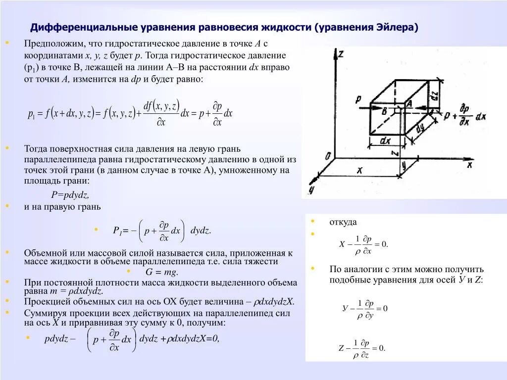 Интегральная ось. Дифференциальные уравнения равновесия жидкости уравнения Эйлера. Вывод дифференциальных уравнений равновесия жидкости. Дифференциальное уравнение равновесия жидкости Эйлера. Диф уравнение равновесия жидкости Эйлера.