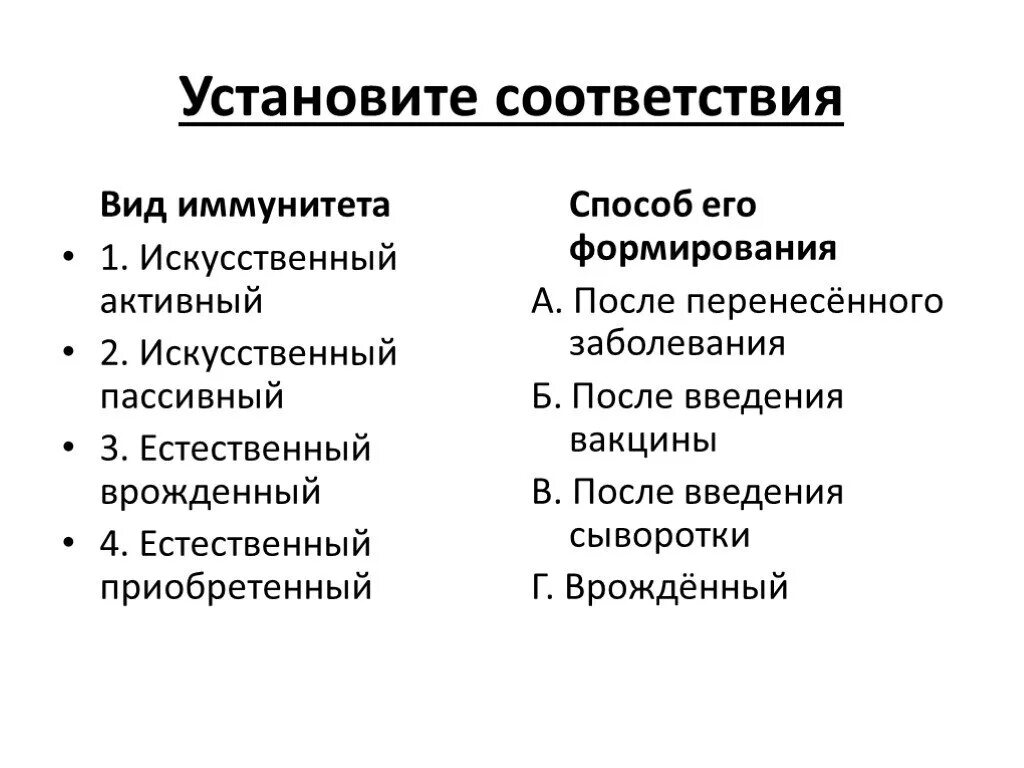 Установите соответствие между примерами и видами иммунитета Установи соответствие между свойством организма: найдено 90 изображений