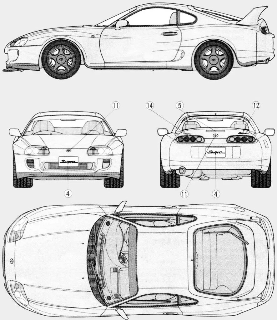 Чертеж машины с размерами для моделирования 2004 Aston Martin DB9 Coupe blueprints free Outlines
