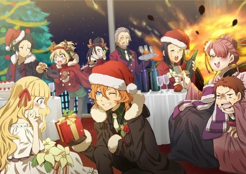 Великий из бродячих псов рождество. Новогодний рампо эдогава. Великий из бродячих псов рождество. Дадзай осаму рождество. Бродячие псы аниме новый год.