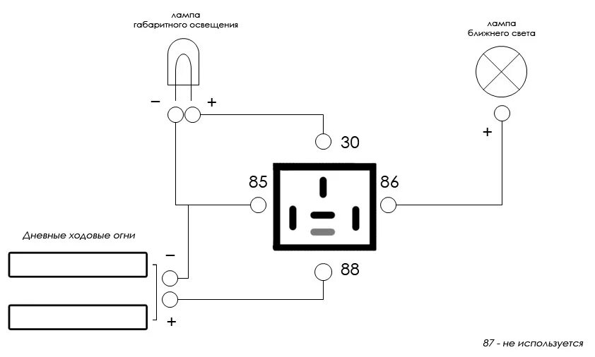 Как отключаются дхо при включении света. Схема подключения дневных ходовых огней 2110. Схема подключения ДХО ВАЗ 2114. Схема подключения ходовых огней к габаритам. Простая схема подключения ДХО без реле.
