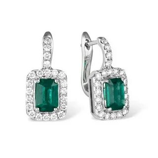 Серьги с изумрудом с белым золотом