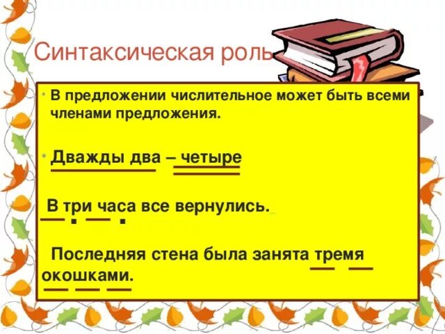 Укажите синтаксическую роль числительного в предложении. Роль числительного в предложении. Синтаксическая роль числительных в предложении. Синтаксическая роль имен числительных в предложении.