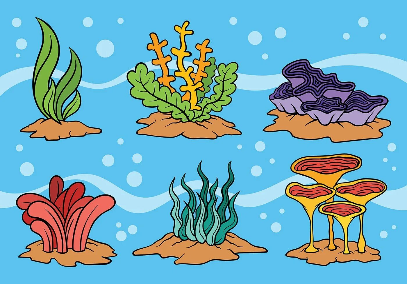Водоросли для детей. Водоросли рисунок. Морские растения. Мультяшные морские растения.