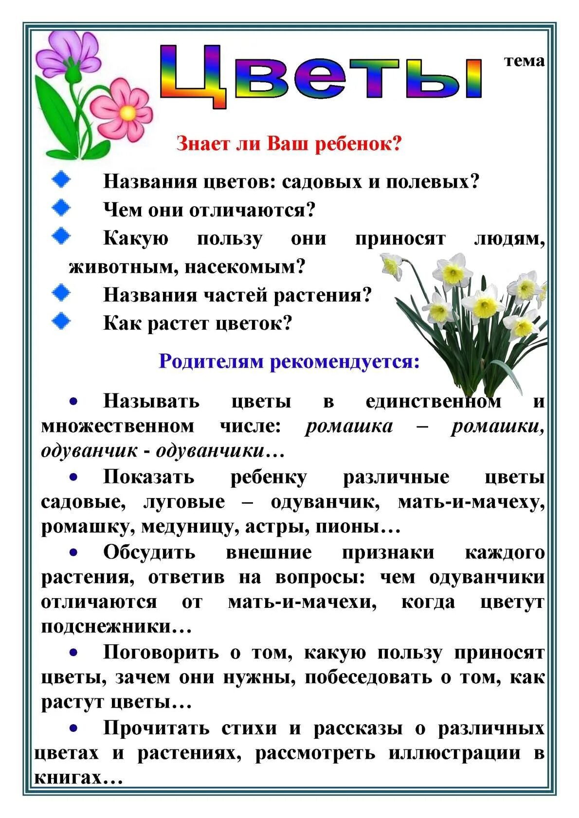 Тема недели цветы младшая группа. Рекомендации по теме недели цветы. Рекомендации по теме цветы для родителей. Консультация по теме цветы в подготовительной группе. Рекомендации родителям по теме цветы.