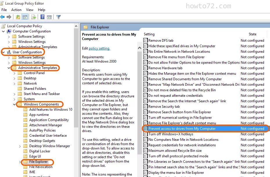 User configuration. Cannot open configuration file. file explorer user windows. gpo map 2. list configuration all.
