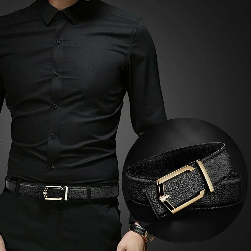 Мужской ремень из воловьей кожи, с автоматической пряжкой, GH1 AliExpress