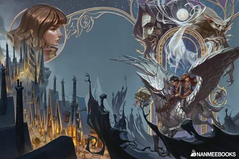 an image of two people in the middle of a fantasy land with monsters and ot...