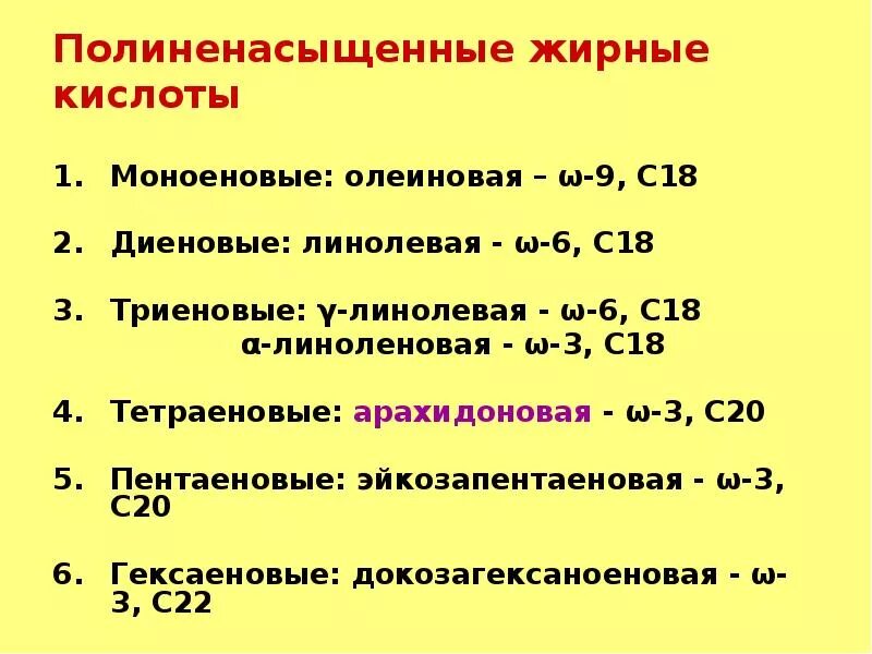 Моноеновые жирные кислоты. Диеновые жирные кислоты. Источник 3 жирных кислот ответ на тест