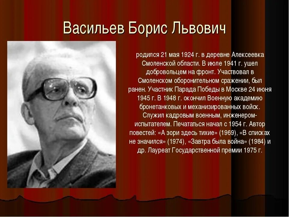 Портрет Бориса Васильева. Б л васильев экспонат тема