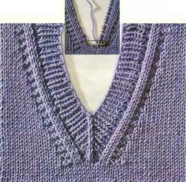 Вязание горловины жилетки. Вязаная безрукавка в v-образным вырезом. Вывязывание горловины v образный реглан. Вывязывание бейки горловины спицами. Жилет v-образный вырез горловины спицами.