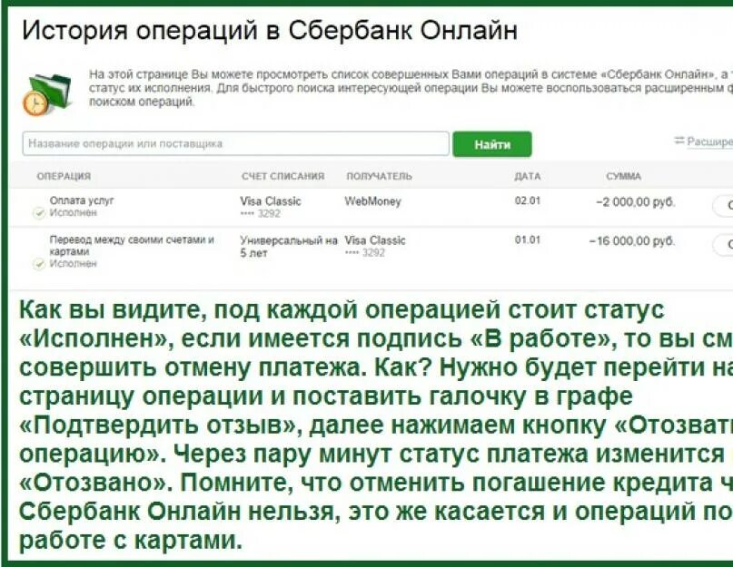 Возврат отмена операции в сбербанке