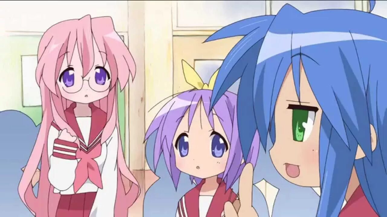 Blue hair food group hiiragi kagami hiiragi tsukasa izumi konata lucky star pink