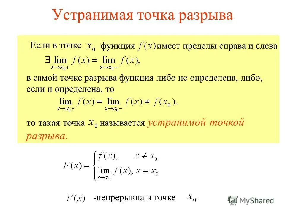 Точка устранимого разрыва функции. Устранимый разрыв. Классификация точек разрыва функции. Непрерывность функции точки разрыва.