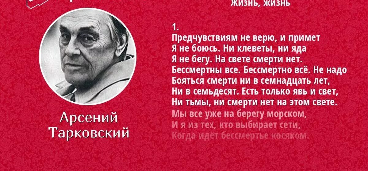 Стихи Арсения Тарковского. Жизнь жизнь Тарковский стихи. Не надо бояться смерти