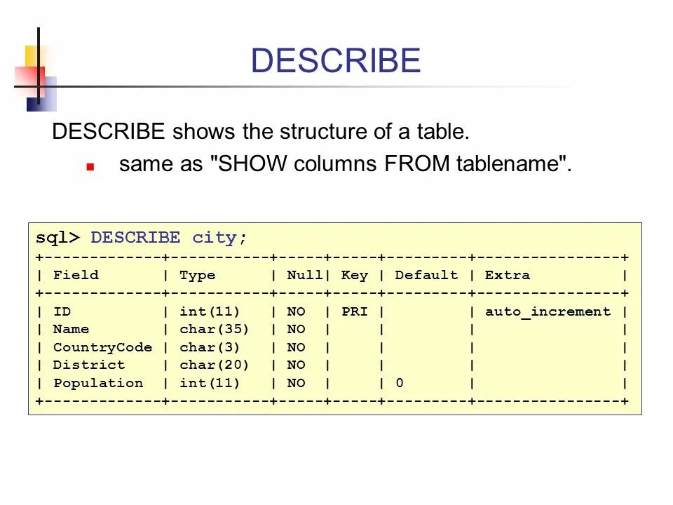 Show columns