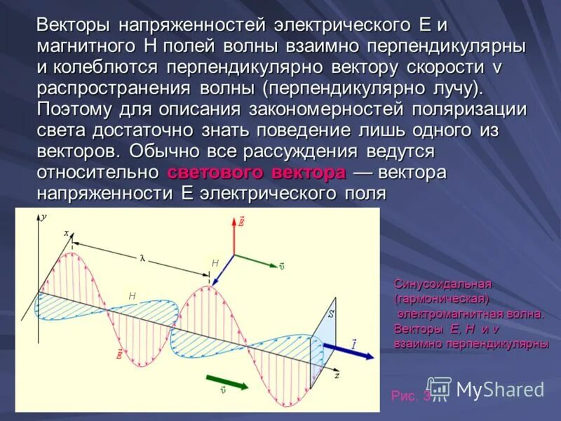 Магнитная индукция электромагнитной волны. Вектор напряженности магнитного поля. Векторы напряженностей электрического и магнитного полей волны. Напряженность электрического и магнитного поля. Поляризация отношений