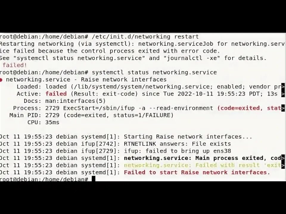 Failed to start network service. Failed to start network service