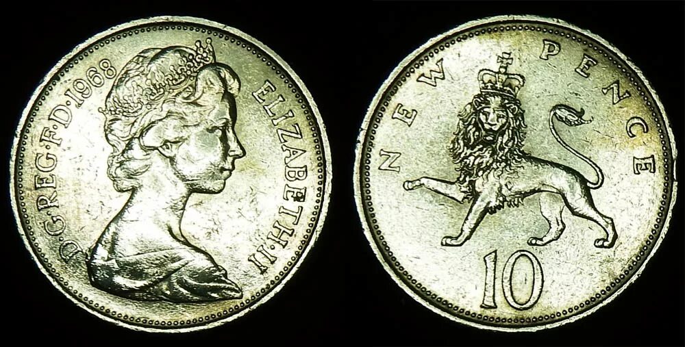 10 Пенсов Великобритания. Великобритания 10 новых пенсов, 1968. Монета 10 Pence со львом. Великобритания 10 новых пенсов. New 10 now