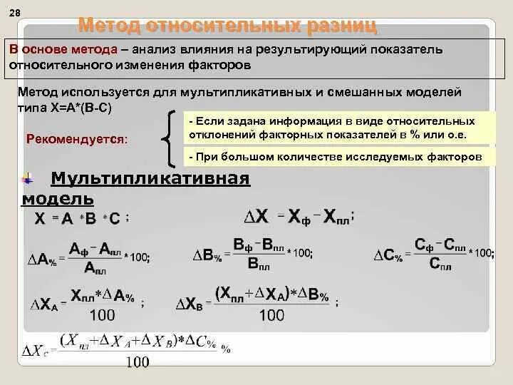 Метод относительных разниц. Метод относительных разниц в экономическом анализе. Метод относительных разниц двухфакторная модель. Относительная разность. Анализ относительных разниц