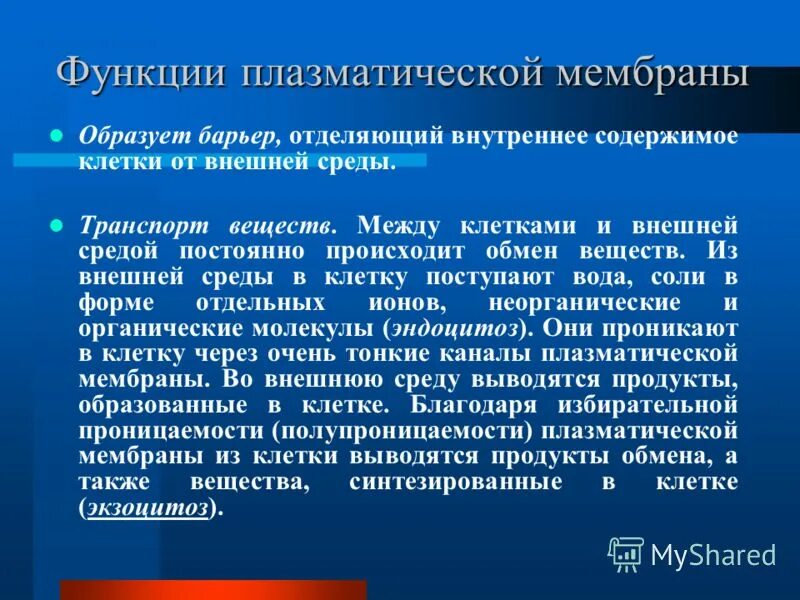 Основная функция мембраны барьерная отделять