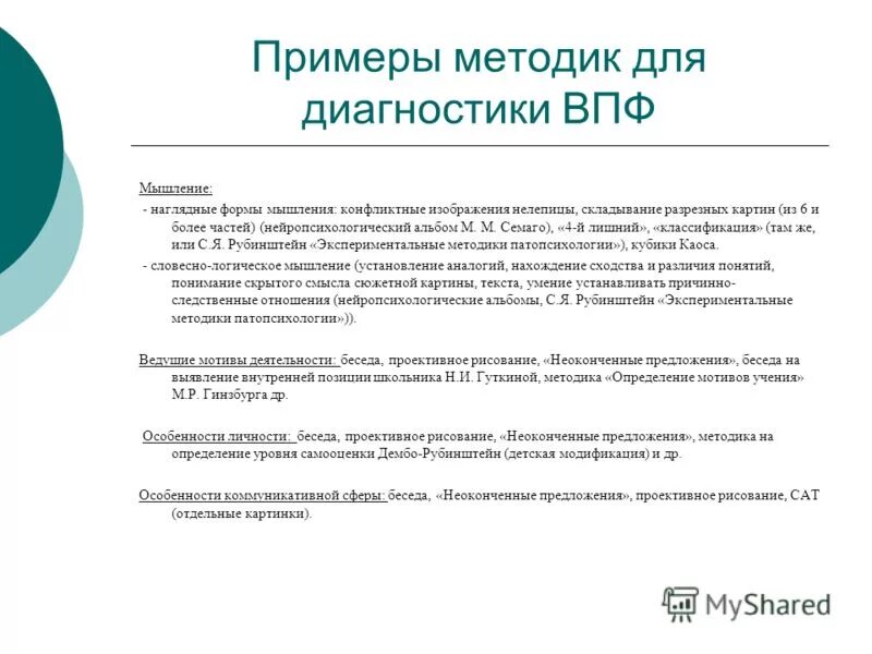 Диагностика студентов методики