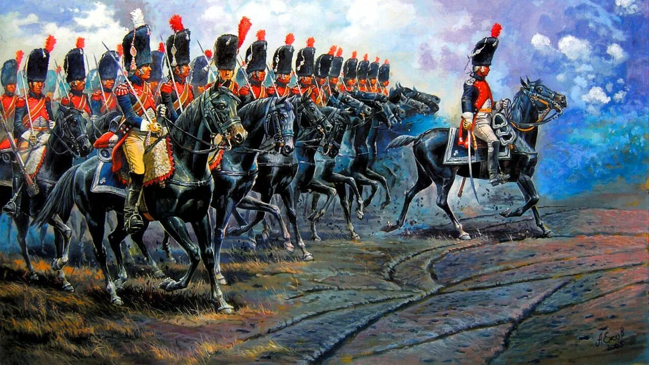 Австрийские гусары 1805-1812 года. Марш кавалерия. Художник баталист джузеппе рава. Атака гусар русские войны в 1812. Польские уланы наполеона.